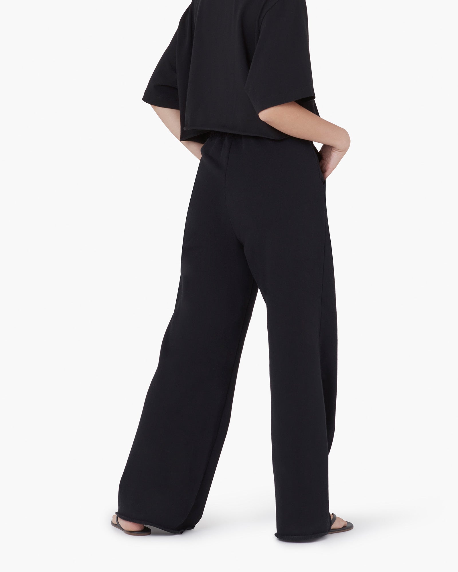 Pantalon TKEES Raw Edge Larges Leg Noir Femme | QZN-53480782