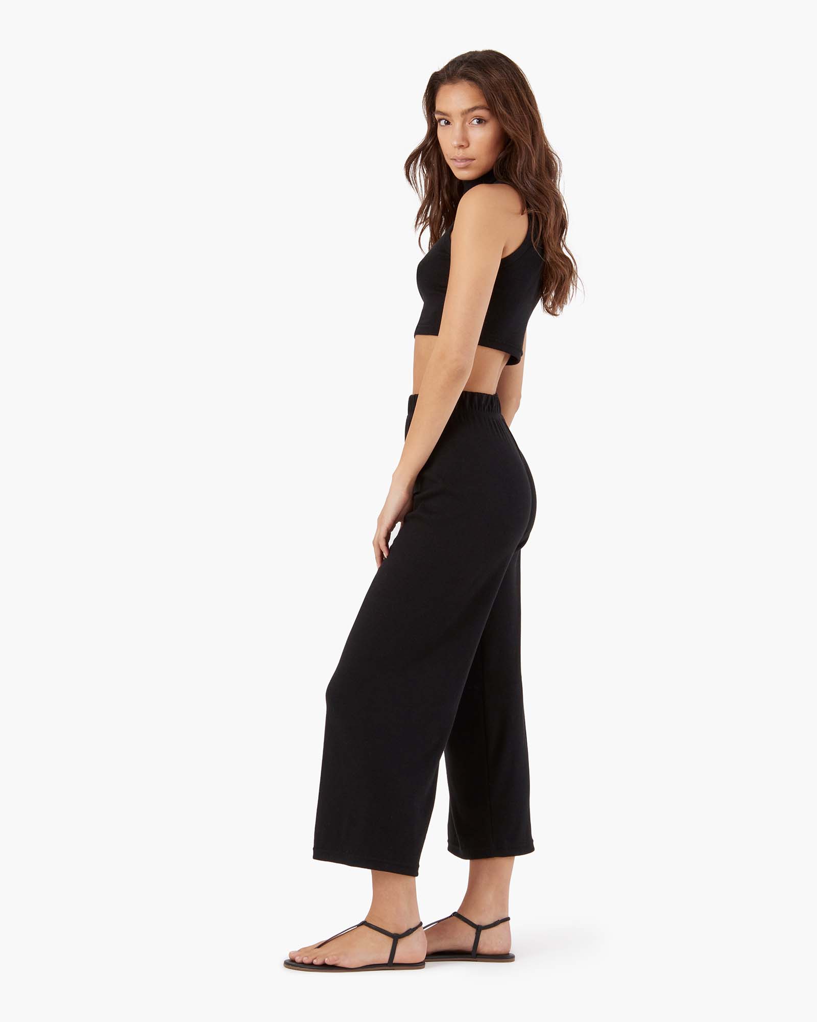 Pantalon TKEES Light Rib Culotte Noir Femme | JCL-78519057