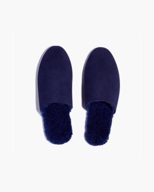 Claquette TKEES Ines Shearling Bleu Marine Femme | CAZ-33009412