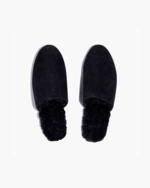 Claquette TKEES Ines Shearling Noir Femme | OFU-67617738